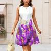 Women Plus Size Round Neck Sleeveless Printed Gathered Waist A Line Long Dress