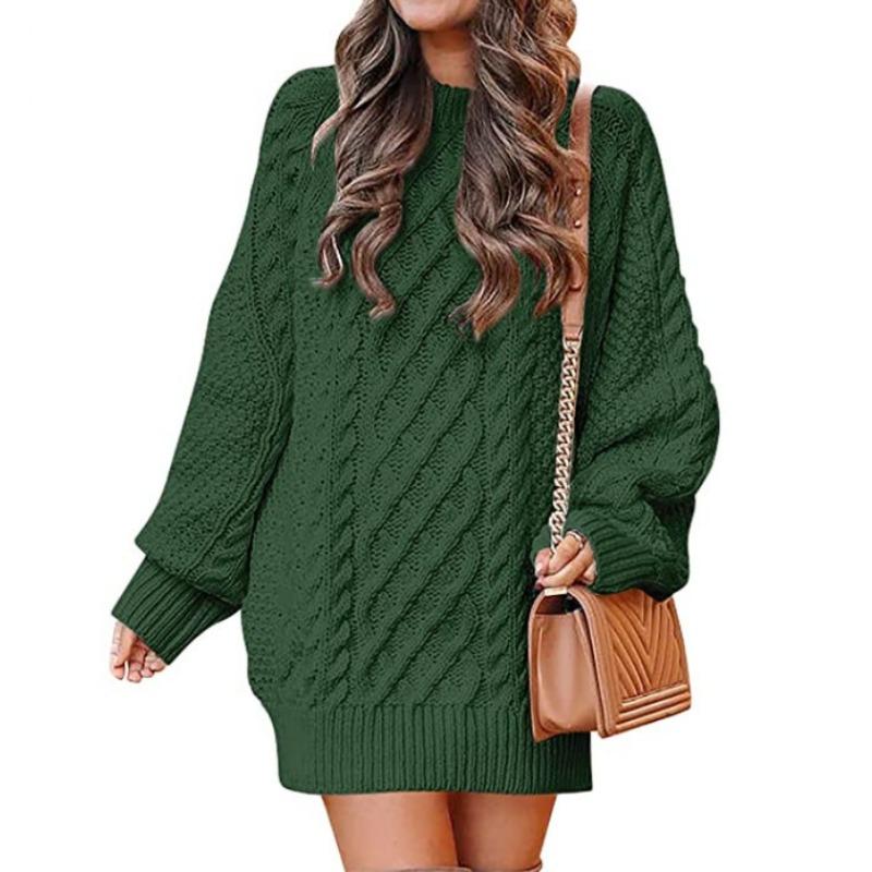 Cross-border Amazon Europe Round Neck Long Sleeve Knit Sweater Medium-length Women's Dress Thickened Needlework