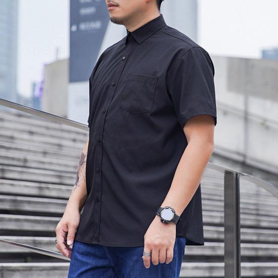 Lapel Short Sleeve Solid Color Plus Size Men Shirt Single Breasted Causal Loose Solid Color Work Shirt Streetwear