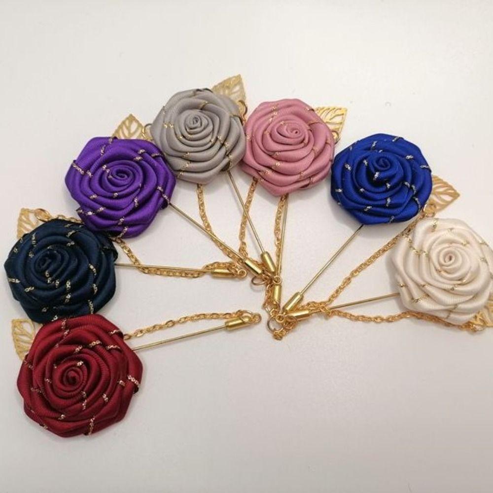 Personality Colorful Brooch Leaf Lapel Decoration Rose Collar Needle Men Corsage Cloth Floral Badge