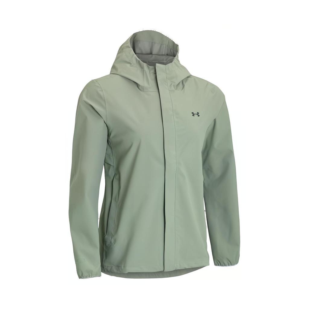 Under Armour Solid Color Simple Logo Print Hooded Zip Long Sleeve Jacket Women Jackets Jungle-Green 1376067-504