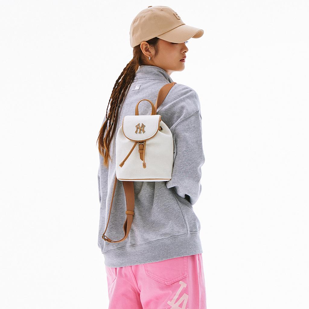 New MLB MONOGRAM Series New York Yankees Team Cotton Backpack Mini Unisex Dark Cream 3ABKS014N-50CRD