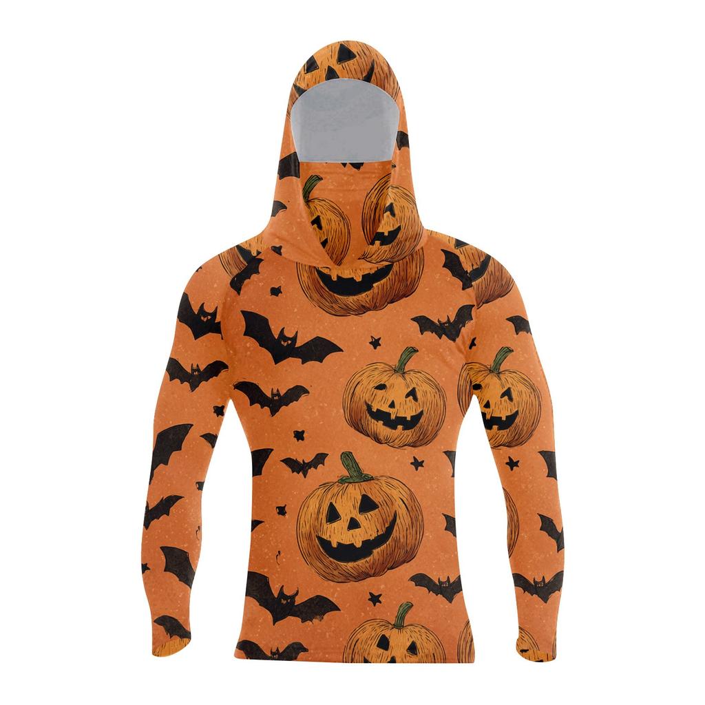 Мужская худи реглан для рыбалки с принтами на Хэллоуин - UPF 50+ УФ защита, длинный рукав, солнцезащитная рубашка с сетчатым козырьком