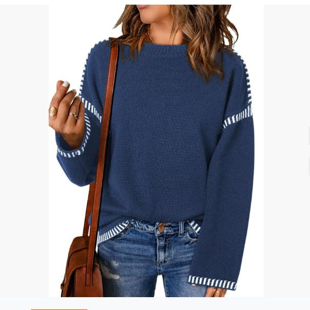 Осенне-зимний женский свитер однотонный с круглым вырезом свободный с длинным рукавом контрастного цвета вязаный пуловер свитер топ