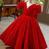 Red Sequin Puffy Skirt Formal Dress for Girls - Princess Birthday & Piano Performance Costume