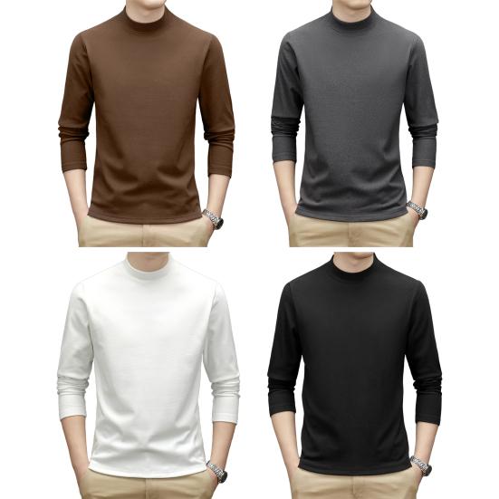 Весна Осень Мужской Фитнес Топ Slim Fit Полувысокий Воротник Эластичный Двойной Плюш Длинные Рукава