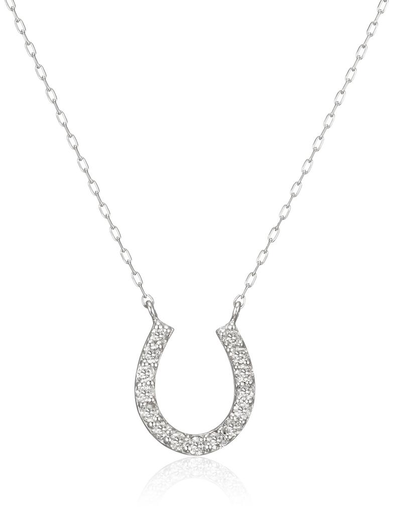 D Collection Diamond Platinum Horseshoe Necklace for Women DN10060A 0.1ct