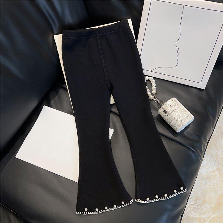 Girls' Bell Bottom Pants for Winter Stylish Children's Baby One-piece Velvet Pants Fashionable Wide Leg Pants