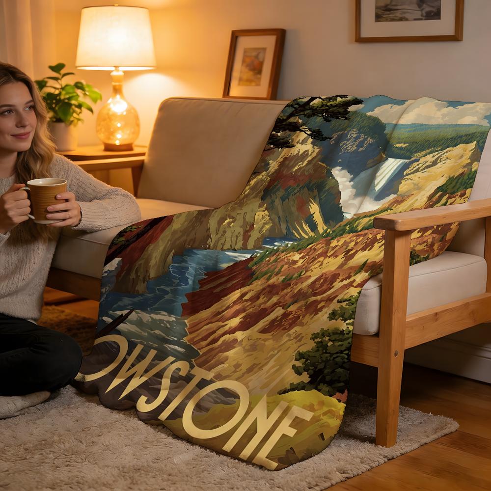 Yellowstone National Park Throw High-Density Short Plush Blanket Soft For Sofa Air-Con Room.