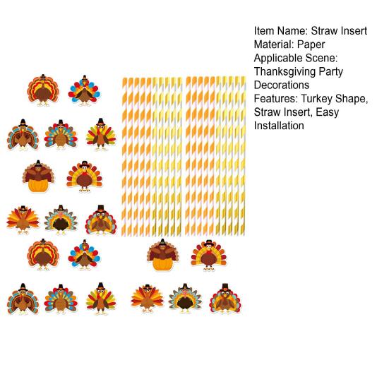 20 Pcs Thanksgiving Straw Easy Install Turkey Shaped Straw Insert Thanksgiving Drink Decorations for Fall Parties