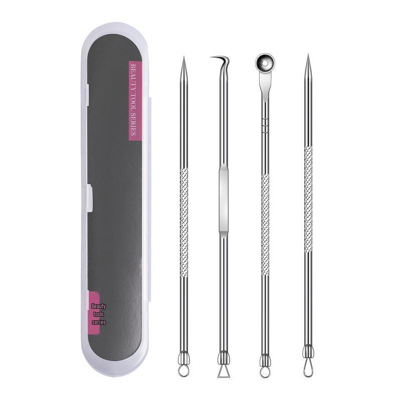 4-Piece Stainless Steel Double-Ended Blackhead and Acne Extractor Set