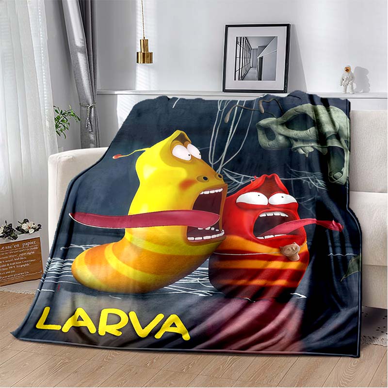 Larva Red Worm With Rose Flannel Throw Blanket Cartoon Insect Sofa Cover Romantic Light Background Decor Blanket Gift For Animation Fans