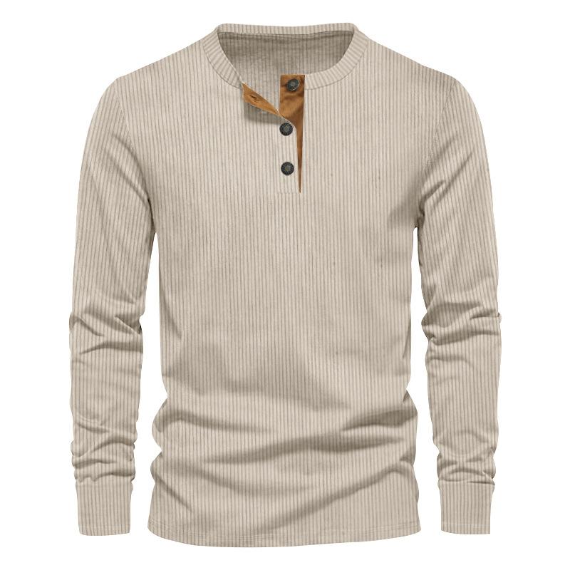Men Solid Color Slim Fit Casual Corduroy Long Sleeve T Shirt
