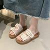 Retro Double-buckle Strap Platform Slippers for Women To Wear New One-legged Boken Sandals