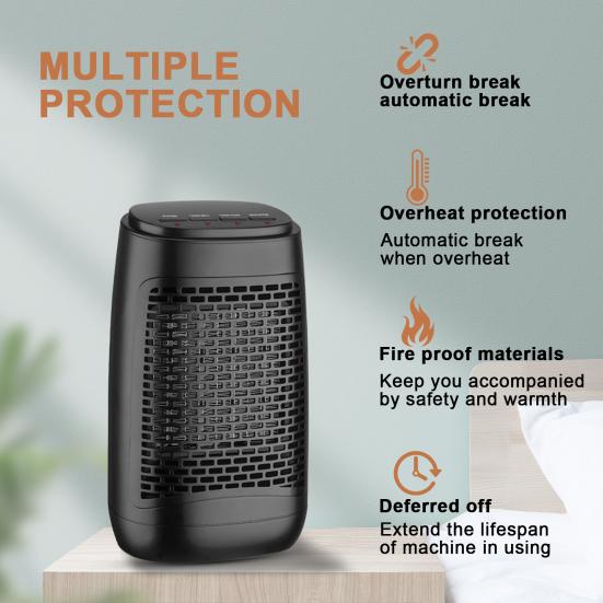 Портативный обогреватель 1500 Вт, быстрый нагрев, 3 режима нагрева, домашний электрический керамический обогреватель для ванной комнаты, спальни, гостиной