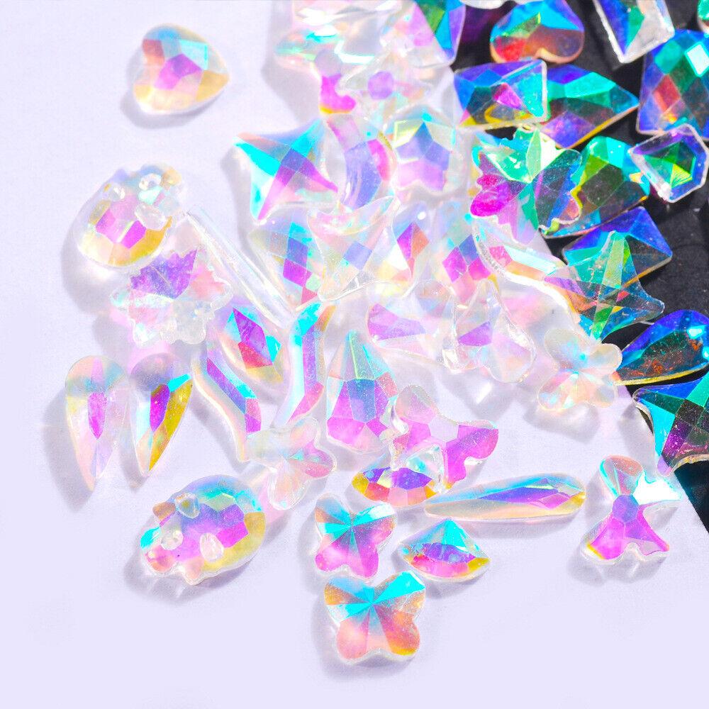100Pcs Aurora Resin 3D Nail Rhinestones Crystal Gem Stone Nail Art Decoration