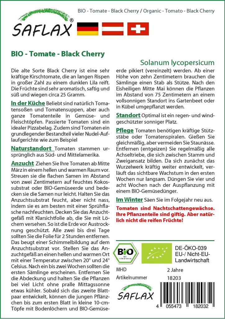 SAFLAX Garden in the Bag - Органический - Помидор - Черная вишня - 10 семян - С субстратом в подходящем пакете - Solanum lycopersicum