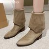 Женские высокие ботинки с острым носком, замшевые, на среднем каблуке, дизайнерские, зимние, массивные ботинки челси, тренд 2024, туфли-лодочки, готические ботинки для женщин
