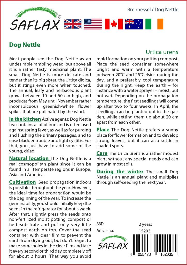 SAFLAX Сад в сумке - Собачья крапива - 150 семян - С субстратом в подходящем стоячем мешке - Urtica urens