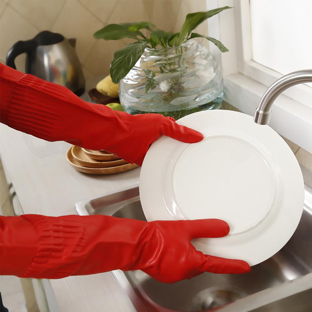 Red Rubber Washing Wash Dishes Cleaning Long Sleeve Household Gloves Latex Gloves Kitchen