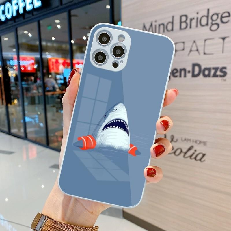 Cool Scary Shark Phone Case For IPhone 14 13 12 11 Pro Max X XR XS 8 7 Plus Liquid Glass Color Phone Cover