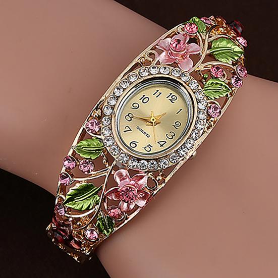 Bangle Dress Watch Vintage Faux Crystal Alloy Pretty Floral Pattern Bracelet Watch