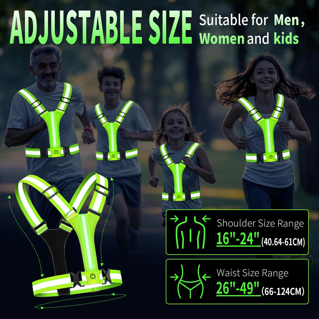 Adjustable LED Reflective Vest Running Gear Running Lights for Runners USB Rechargeable LED Light Up Vest High Visibility