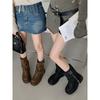 Brown slim with skirt thick-soled British Martin boots women's 2025 new autumn small thick heel short boots