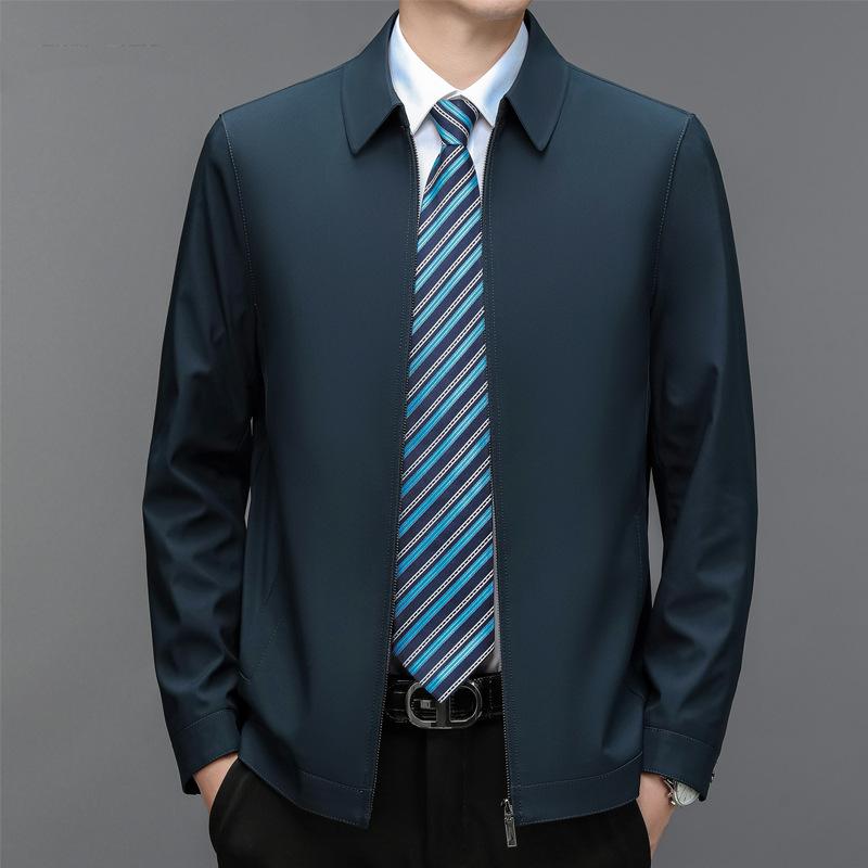 Мужская тонкая куртка с лацканами на весну и осень, повседневная свободная куртка для папы, мужская куртка большого размера для бизнеса