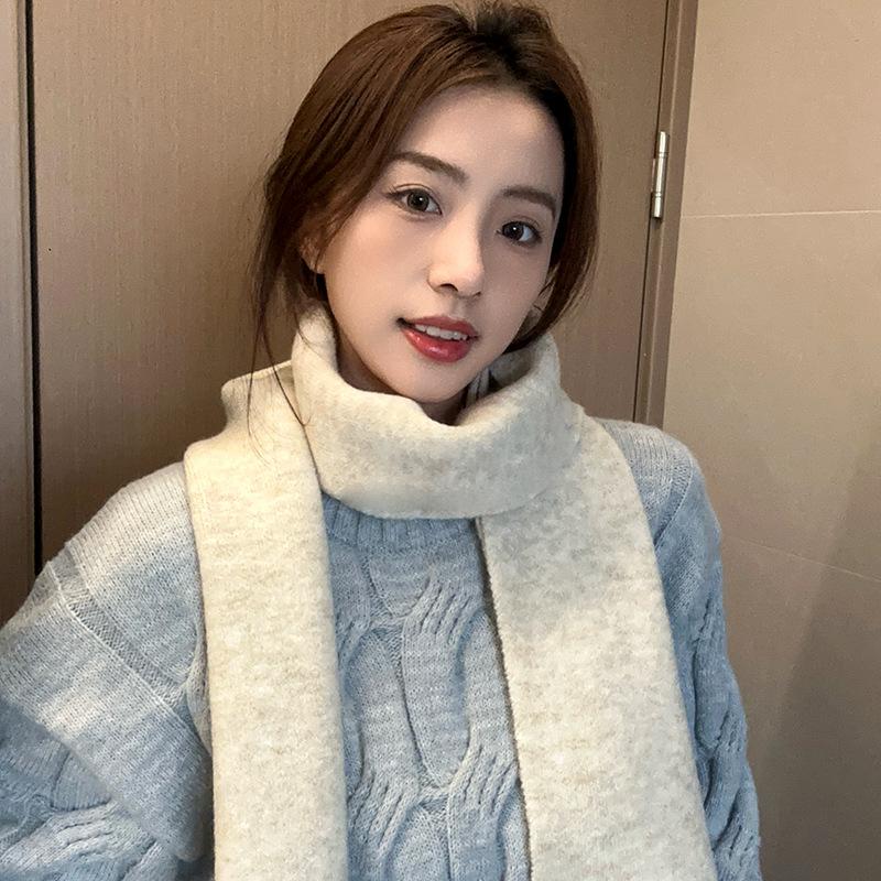 New solid color white scarf women's retro solid color wool scarf shawl student couple versatile winter warmth