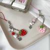 Sweet Y2K Cute Strawberry Mobile Phone Lanyard Lovely Rabbit Four Leaf Clover Star Keychain Bag Charms Girls Fresh Cute Pendant
