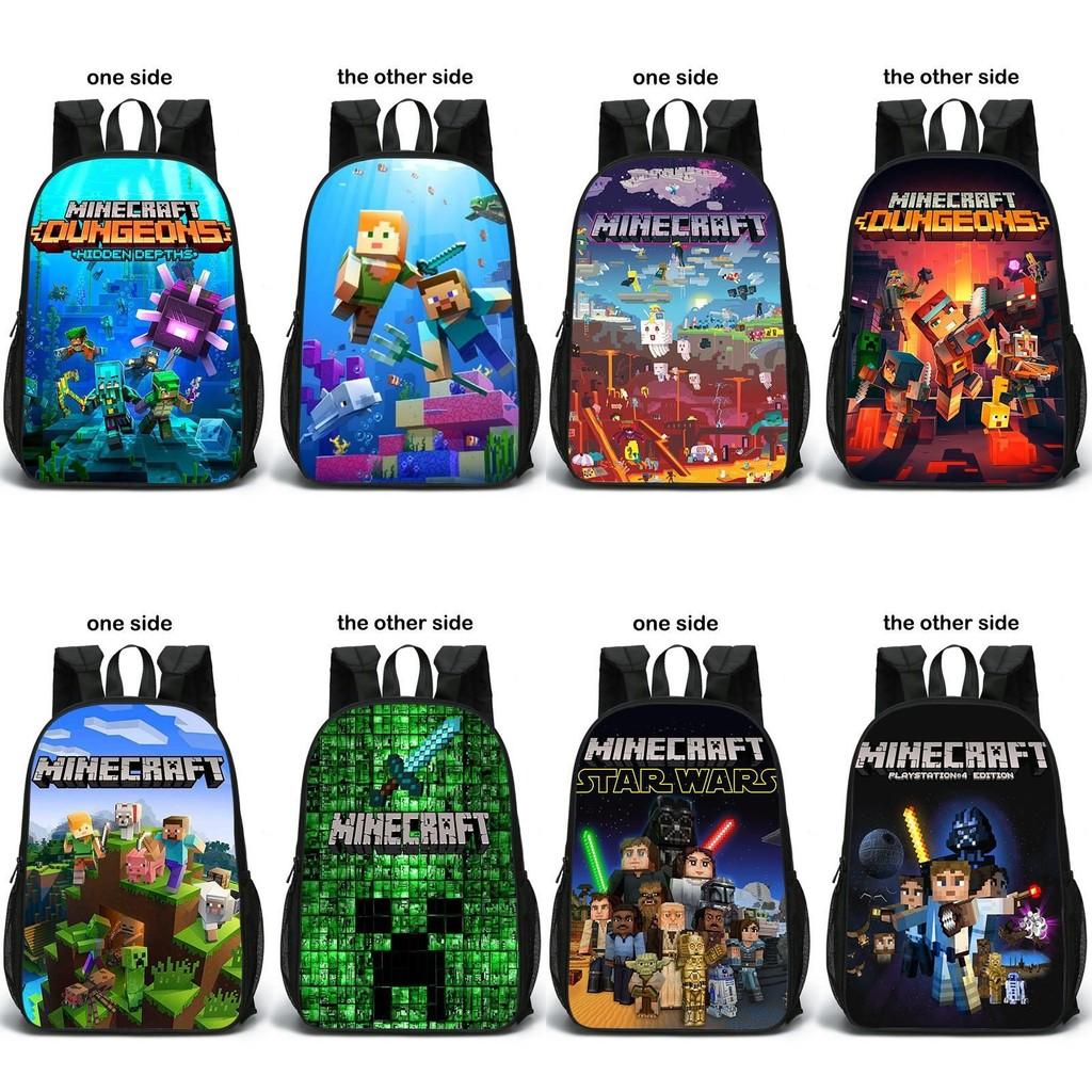 Pattern Minecraft Double Sided Schoolbag Backpack Breathable Bag Gift Fashion