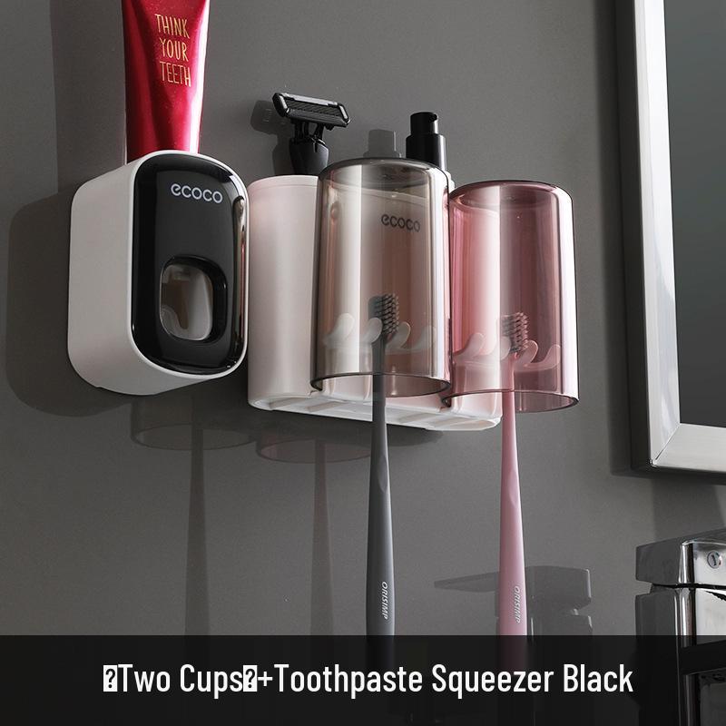 Ecoco Wall-Mounted Toothbrush Holder & Automatic Toothpaste Dispenser with Mouthwash Cup