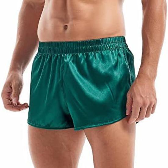 Men Shorts Elastic Waist Mid-rise Versatile Sports Shorts Sexy Side Slits Solid Shiny Satin-like Shorts Daily Wear