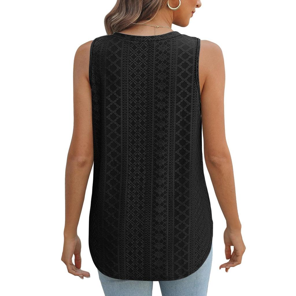 GMXIA Spring Summer V-neck Vest Sleeveless Hole Jacquard Top Casual Vest Women
