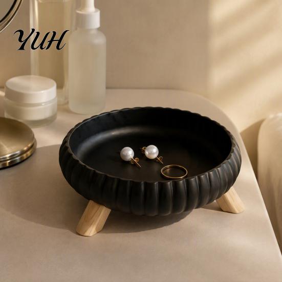 Wavy Lace Basin Round Storage Tray with Edge And Three Legged Support, Minimalist Eco Friendly Pla Holder Jewelry Tray, Multipurpose Desktop Organizer