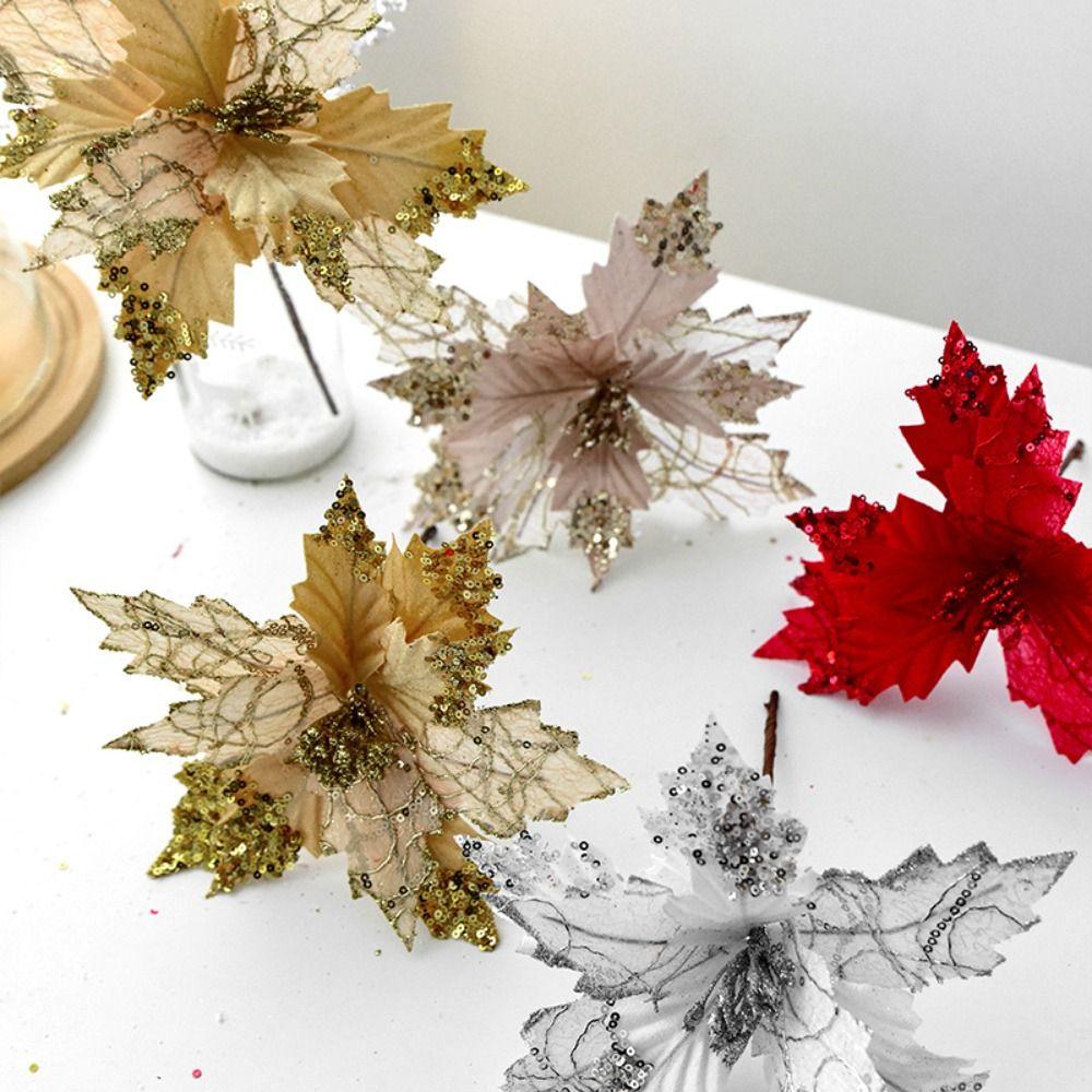 Artificial Christmas Flowers Colorful Christmas Tree Pendant Poinsettia Fake Flower New Year