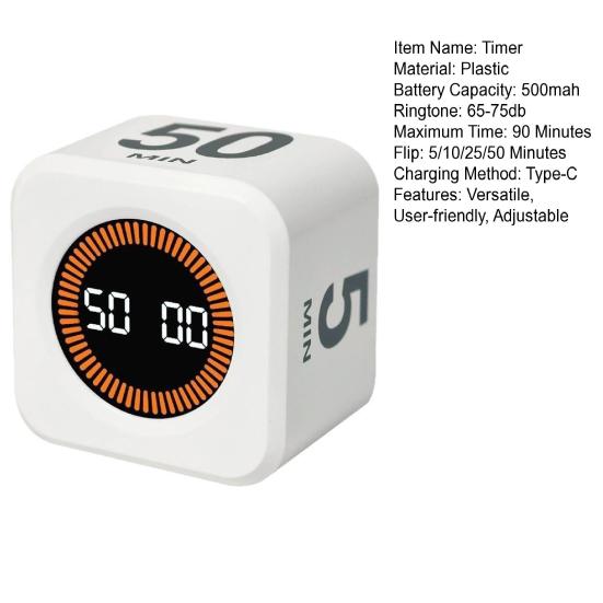 Цифровой кубический таймер Помодоро Визуальный таймер для учебы, фитнеса, обратного отсчета, продуктивности с технологией автопереворота, бесшумной работой, вибрацией