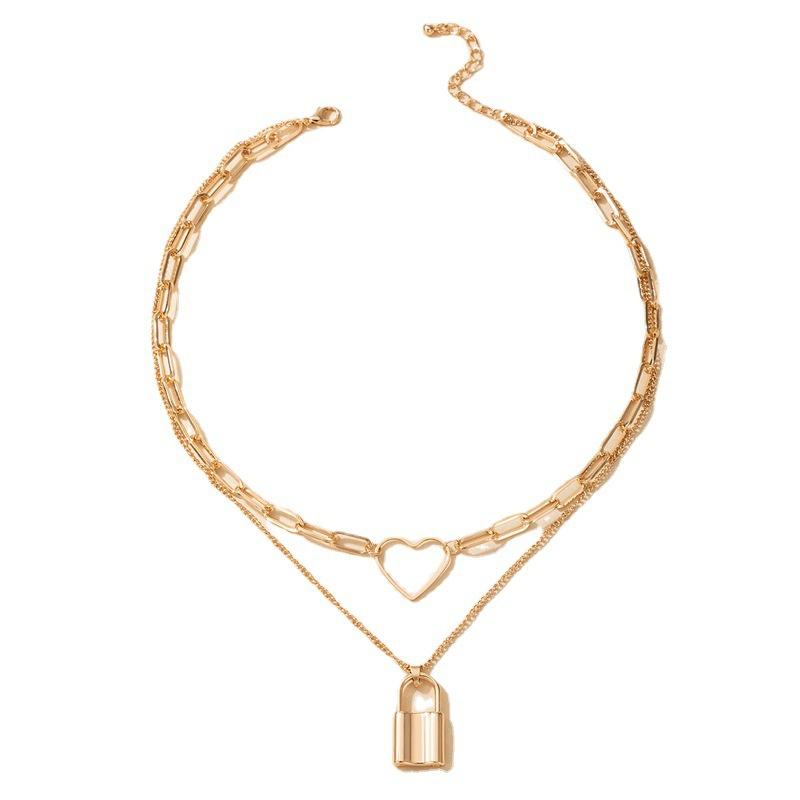 Полое сердце многослойная геометрия толстая цепочка свитера модные ювелирные изделия подарочная цепочка сердце модный замок кулон ожерелье для женщин