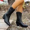 2024 Модная женская обувь Женские сапоги без застежек Горячая распродажа Швейные современные сапоги Женские сексуальные сапоги с острым носком Большие размеры до середины икры