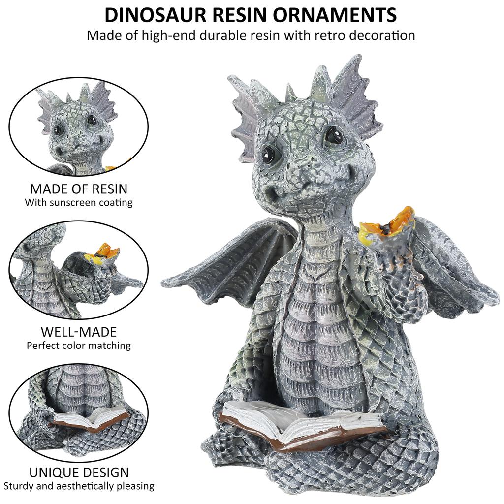Reading Book Little Dragon Sculpture  Statues Resin Garden Dragon Cute Sculptures Art Ornament Gift for Lawn Patio Decor