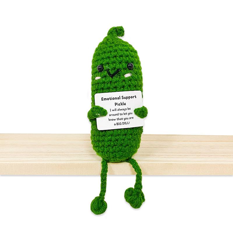 Handmade Knitting Emotional Support Cucumber Long Legged Doll with Card Cute Crochet Positive Potatoes Vegetable Doll Room Decor