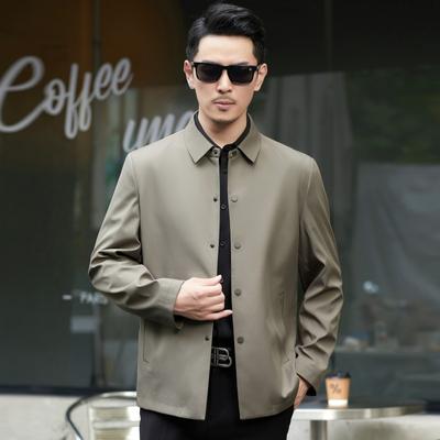 Весна и осень Новинка Шелковая куртка Mulberry, мужская, средней длины, с лацканами, повседневная мужская куртка, деловой свободный мужской тонкий топ