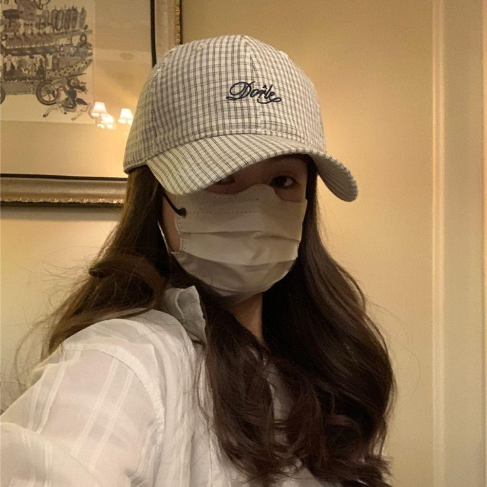 Регулируемая клетчатая бейсболка Хлопковая кепка-визор в стиле Y2k Модная вышитая бейсболка для девочек