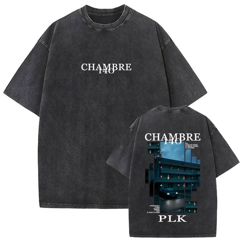 Washed Vintage Rapper PLK Chambre Album Graphic Tshirts Men Hip Hop Fashion Pop Music T Shirts Mens Casual Cotton Tshirt