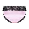 Mens Lace Trim Briefs Low Rise Satin Bowknot Underpants Crossdressing Nightwear
