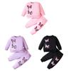 Baby Girls Butterfly Print Sweatshirt Set Pullover Top and Pants 2pcs