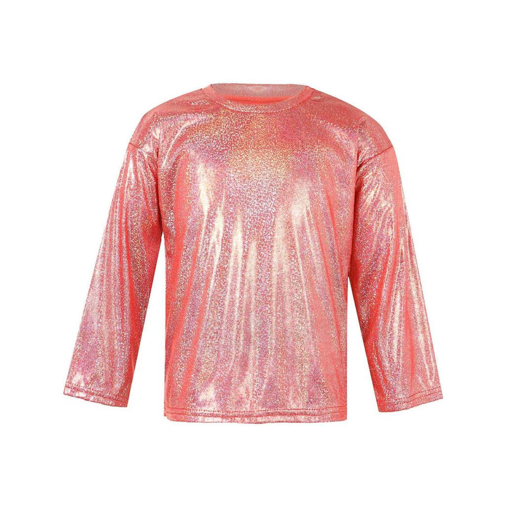 Unisex Kids Metallic Bronzing Cloth Tshirt Long Sleeve Loose Fit Round Neck Top for Parties Performances