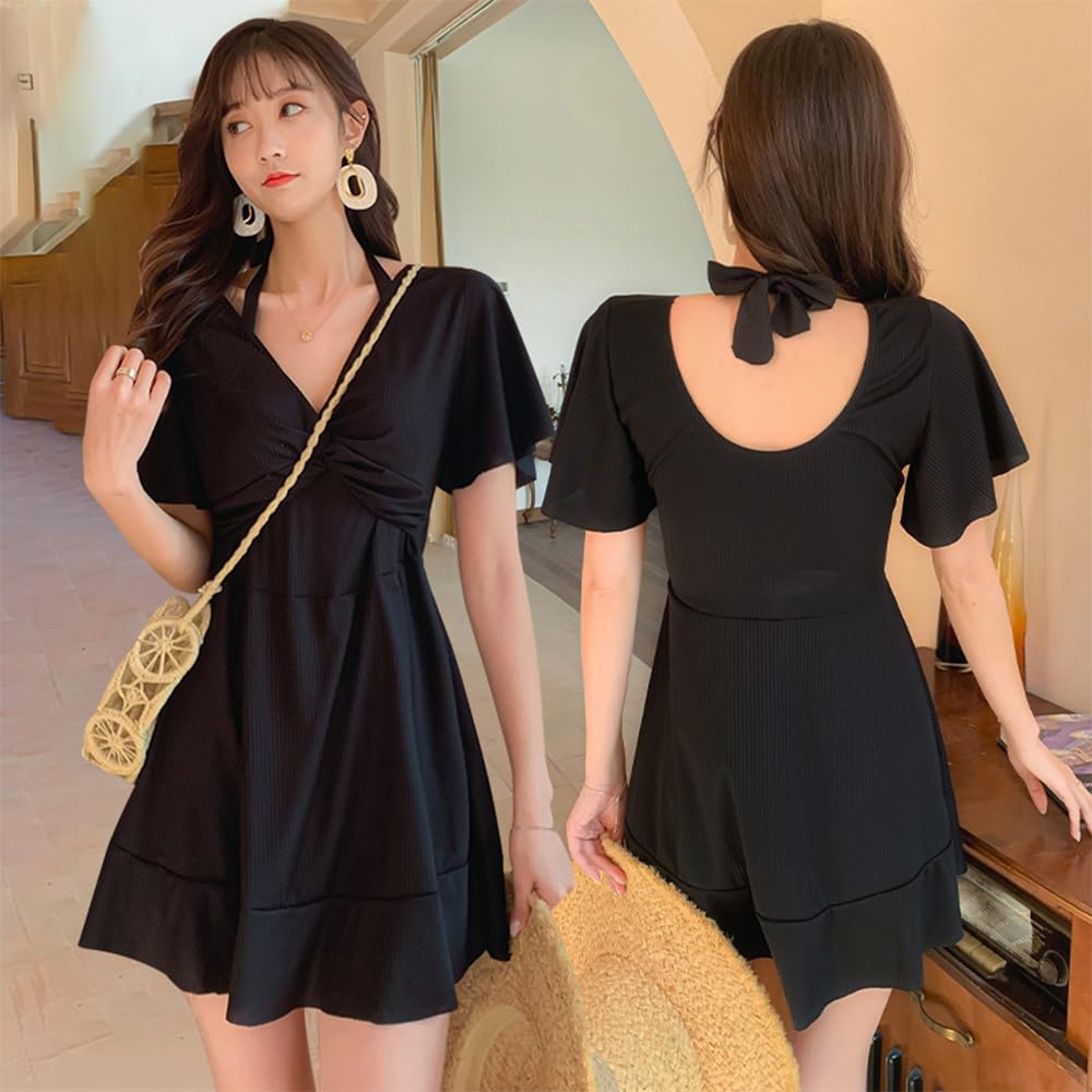 Боди Цельный Большой Бюст Скромная Мама Для Женщин 40+ [Lalapala] Женский Купальник, Закрытый, Цельный, Размер, Черный, Сексуальный, Халтер, Двусторонний, Слимминг,