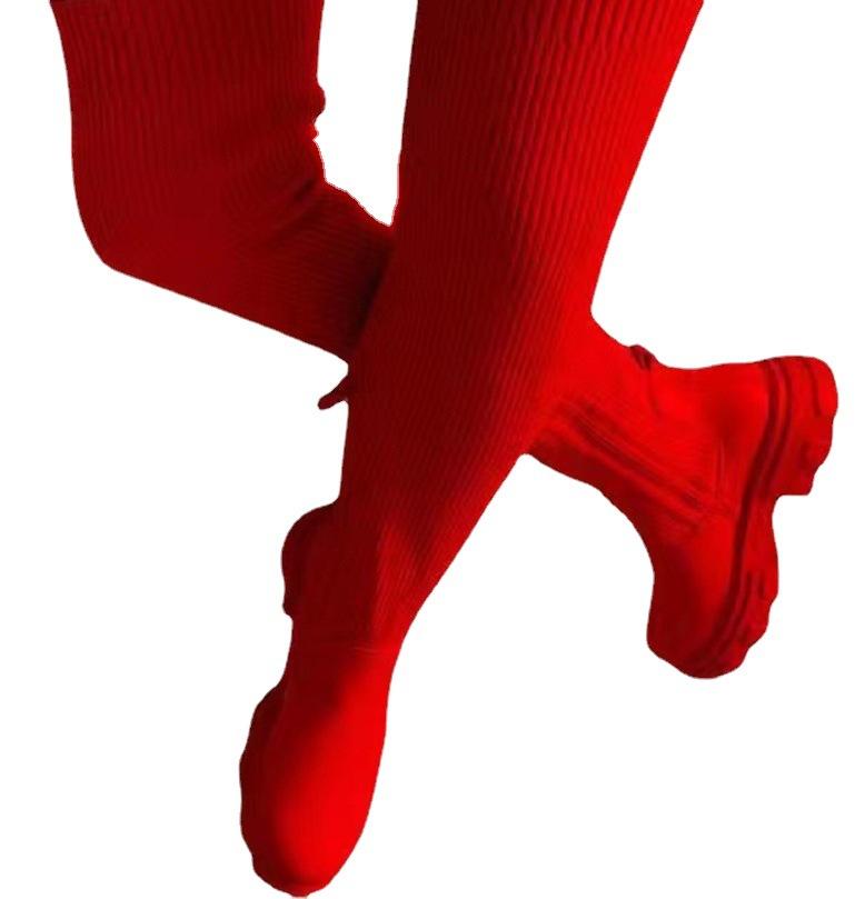 Ботинки большого размера, женские осенние новые ботфорты большого размера с круглым носком из мушиной вязки для женщин